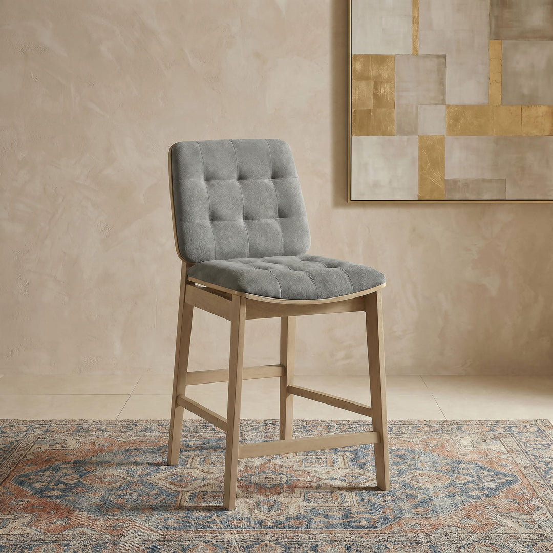 Redbridge Velvet Upholstered Counter Chair Grey and Natural Oak (Set of 2)
