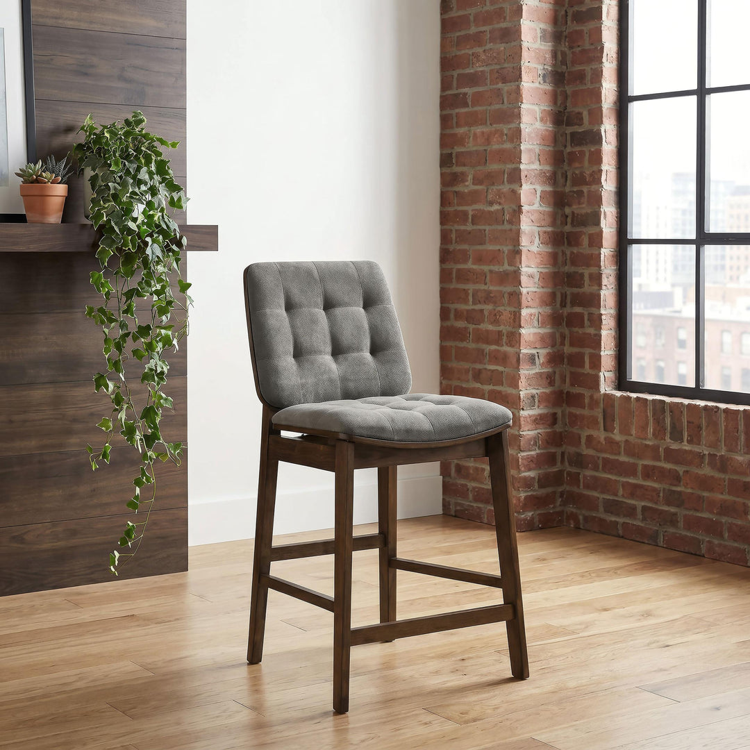 Redbridge Velvet Upholstered Counter Chair Grey and Walnut (Set of 2)