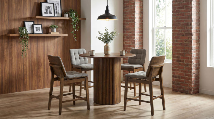 Redbridge Velvet Upholstered Counter Chair Grey and Walnut (Set of 2)