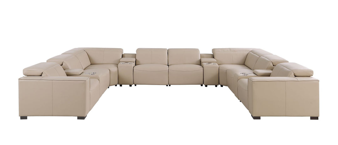1208 - 12 Piece U Shaped Leather Sectional With 4 Power Recliners &amp; Power Headrest
