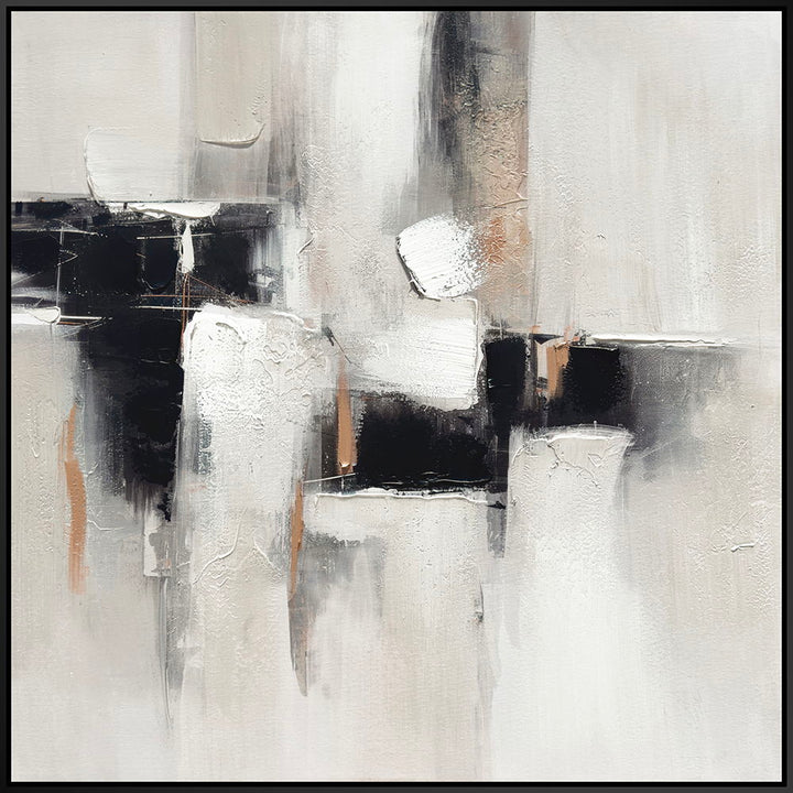 "Urban Elegance II" Hand-Embellished Canvas In Frame - White / Black / Tan