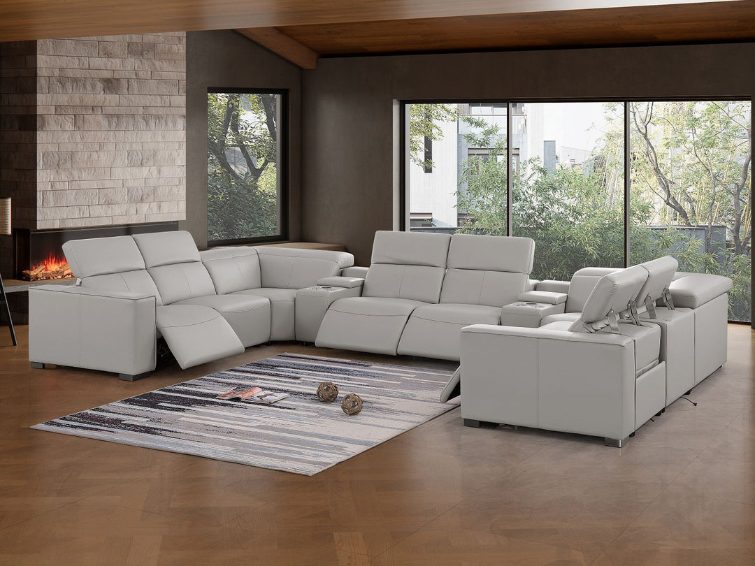 1208 - 10 Piece U Shaped Leather Sectional With 4 Power Recliners &amp; Power Headrest