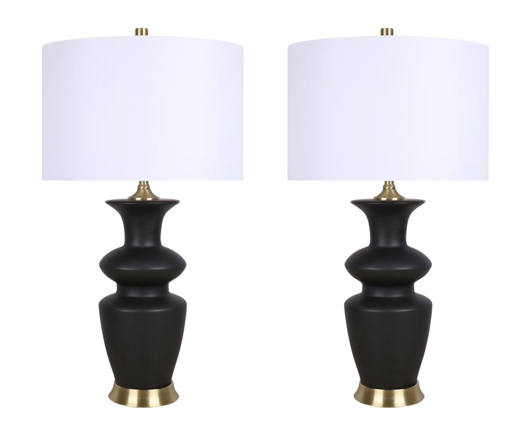 "Elegance Radiance" Ceramic Table Lamp (Set of 2) - Black / Soft Gold