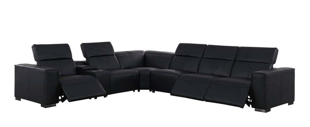 1208 - 7 Piece L-Shaped Leather Reclining Sectional With 3 Power Recliners