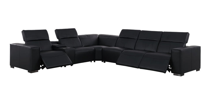 1208 - 7 Piece L-Shaped Leather Reclining Sectional With 3 Power Recliners