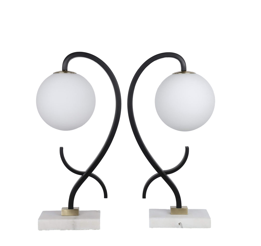 Lunar Loop Metal &amp; Marble Accent Lamp (Set of 2) - Matte Black / White
