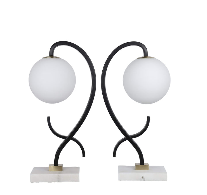 Lunar Loop Metal &amp; Marble Accent Lamp (Set of 2) - Matte Black / White