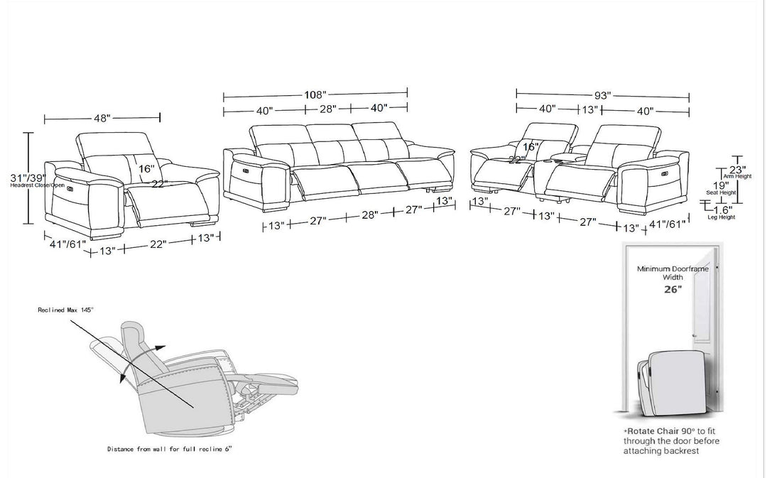 2679 - Power Reclining Sofa, Console Loveseat &amp; Chair Set In Genuine Leather (6 Recliners)