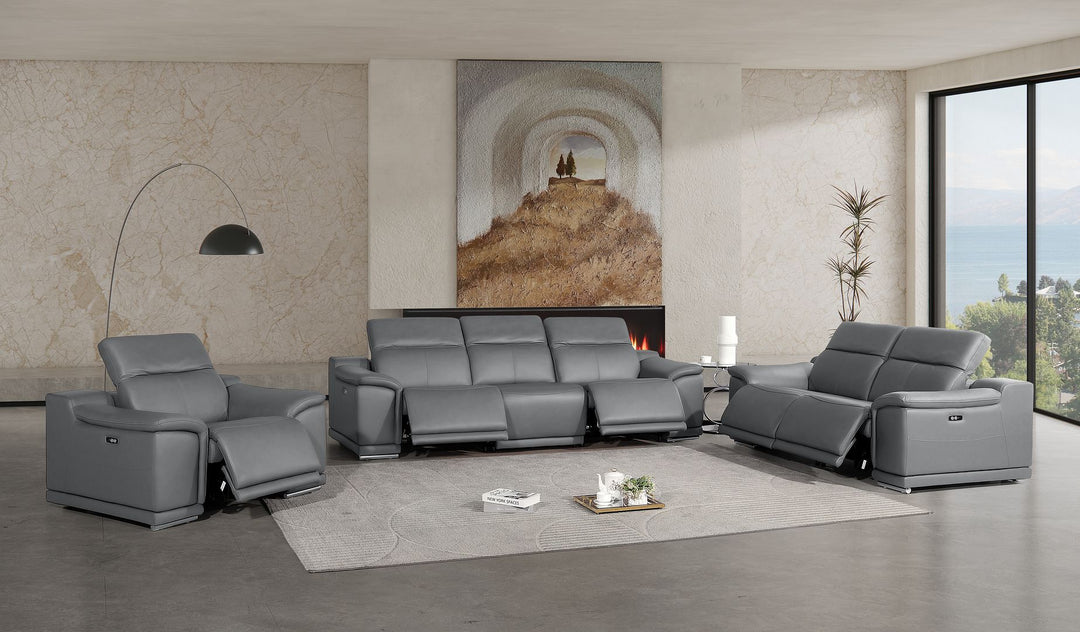2679 - Power Reclining Sofa, Loveseat &amp; Chair Set In Genuine Leather (5 Recliners)