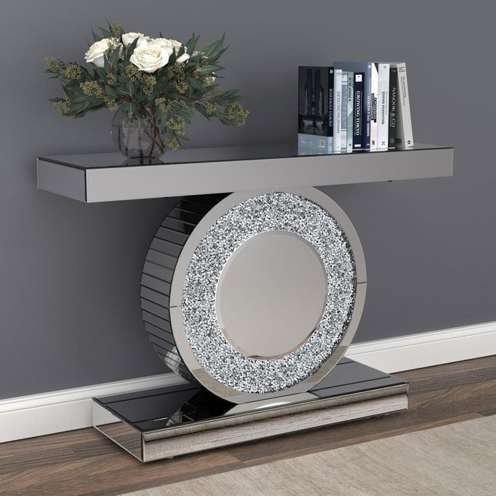 Bergenia - Mirrored Entryway Sofa Console Table - Silver