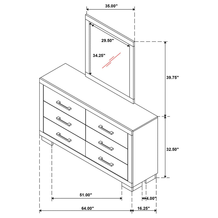 Jessica 6-drawer Dresser with Mirror Snow White