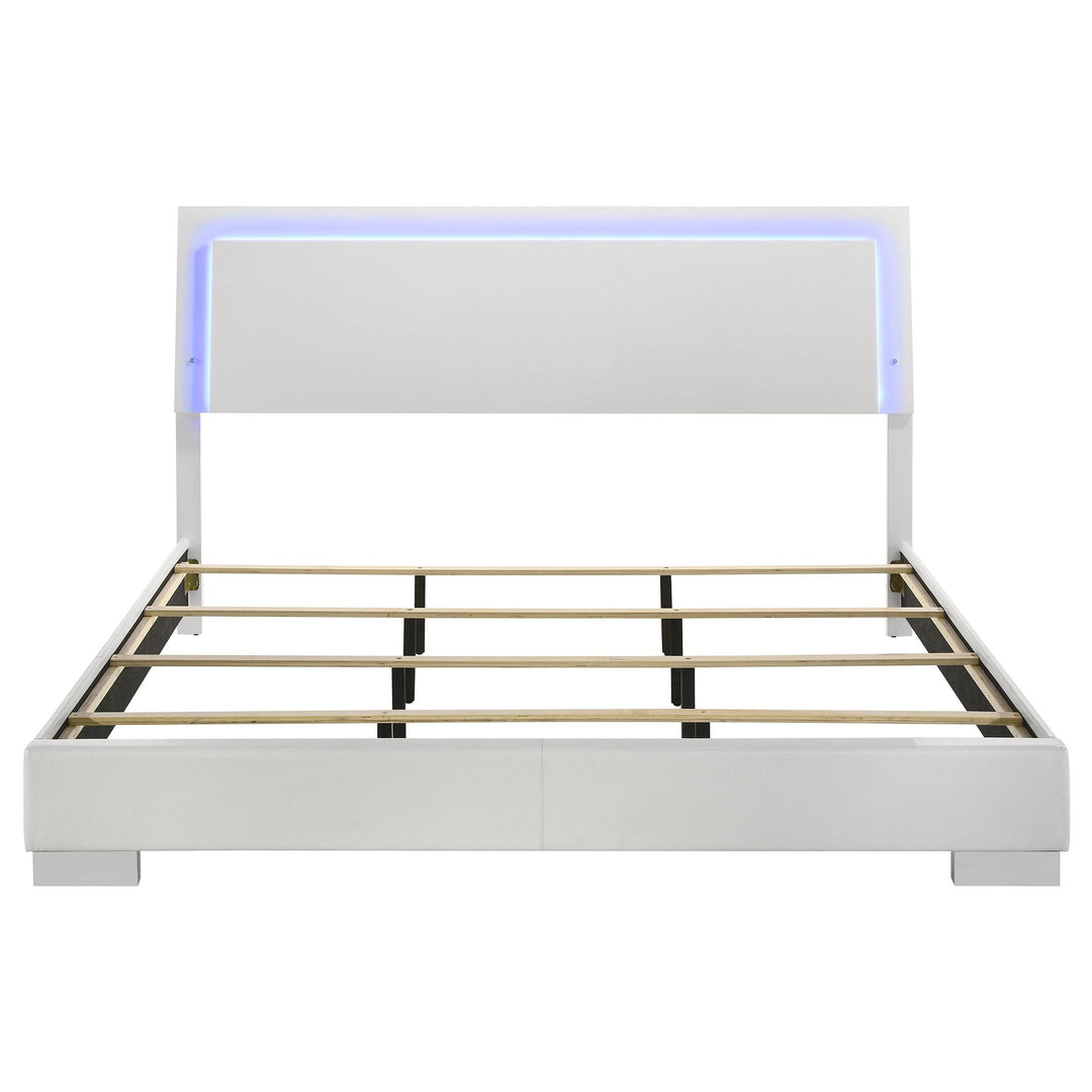 Felicity Wood Eastern King LED Panel Bed White High Gloss