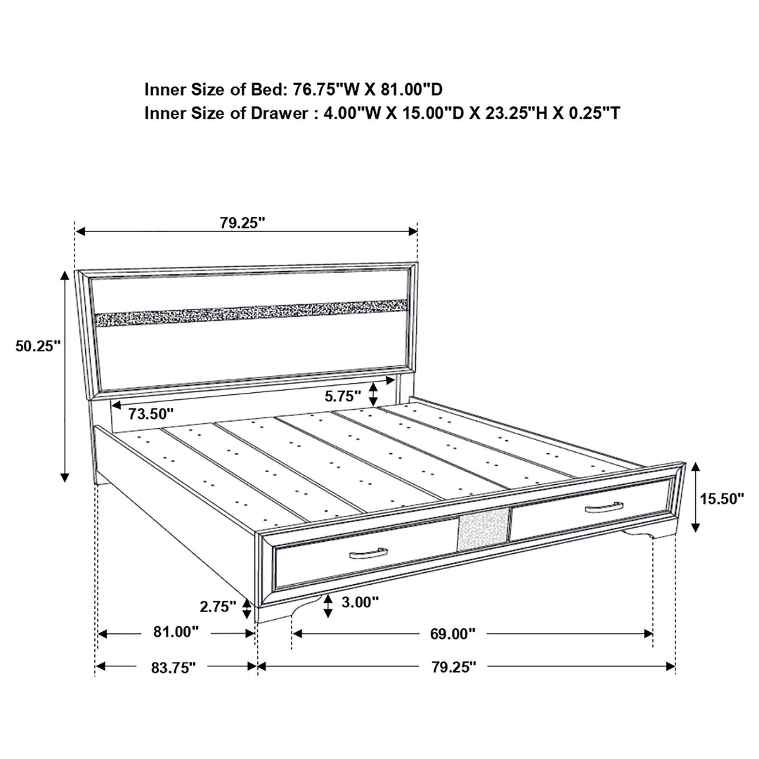 Miranda 51-inch Wood Eastern King Storage Panel Bed White
