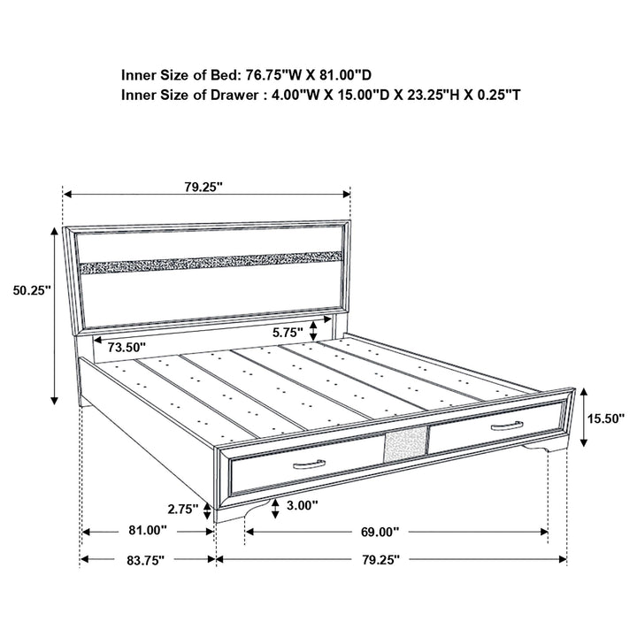 Miranda 51-inch Wood Eastern King Storage Panel Bed White