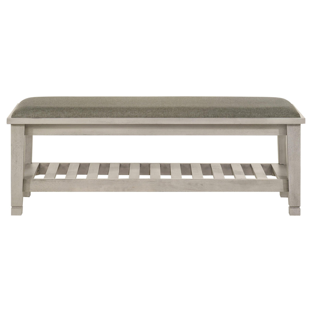 Franco Fabric Upholstered Bench with Shelf Distressed White