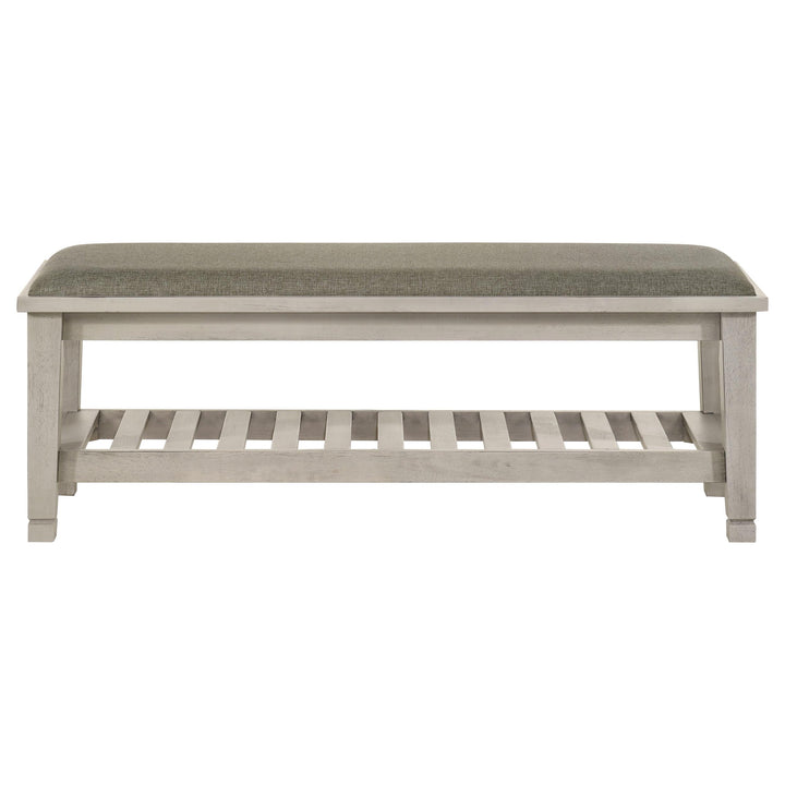 Franco Fabric Upholstered Bench with Shelf Distressed White