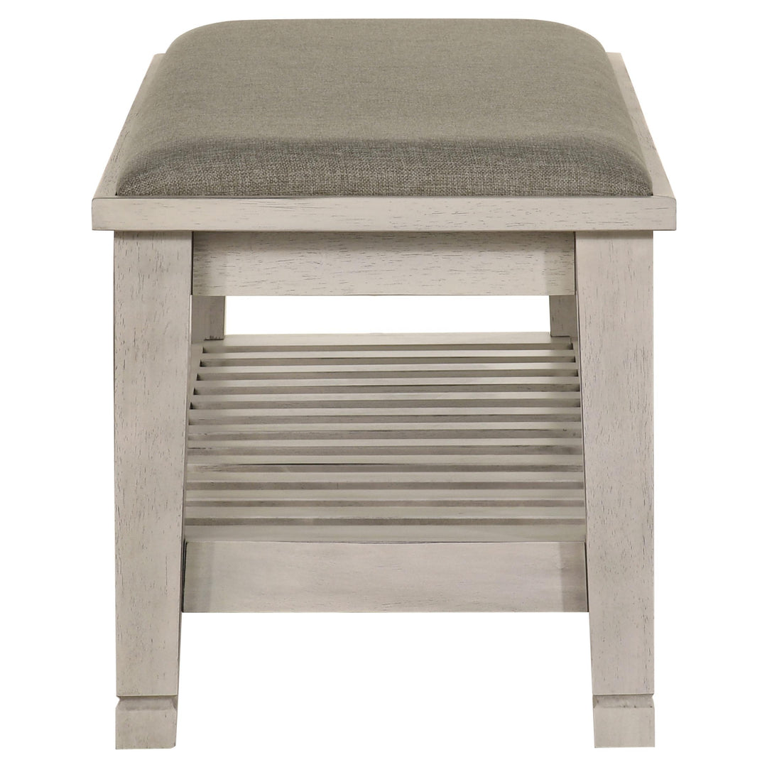 Franco Fabric Upholstered Bench with Shelf Distressed White