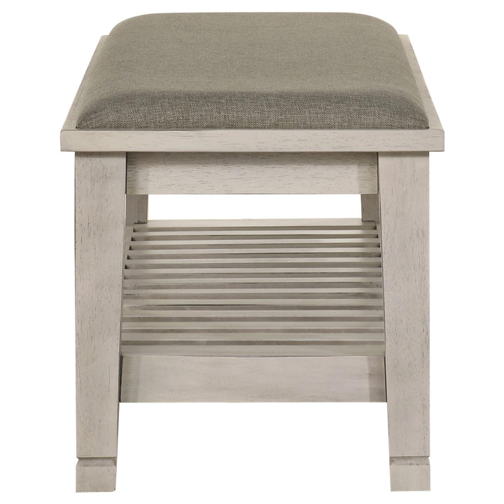 Franco Fabric Upholstered Bench with Shelf Distressed White