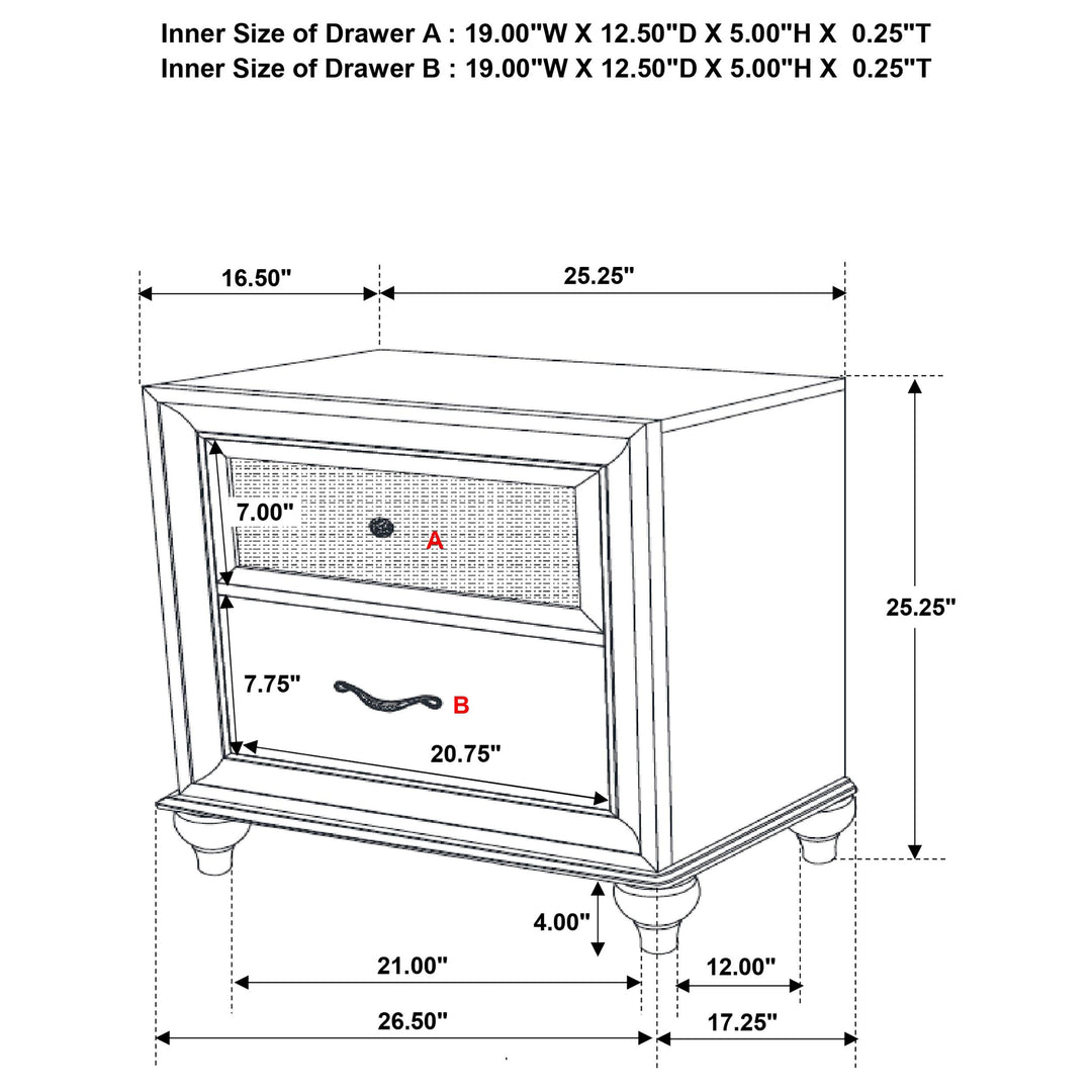 Barzini 2-drawer Nightstand White