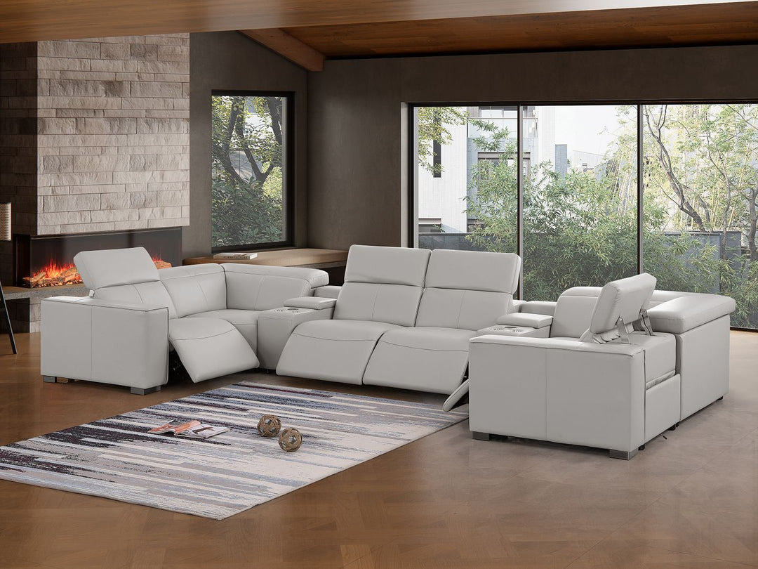 1208 - 8 Piece U Shaped Leather Sectional With 4 Power Recliners &amp; Power Headrests
