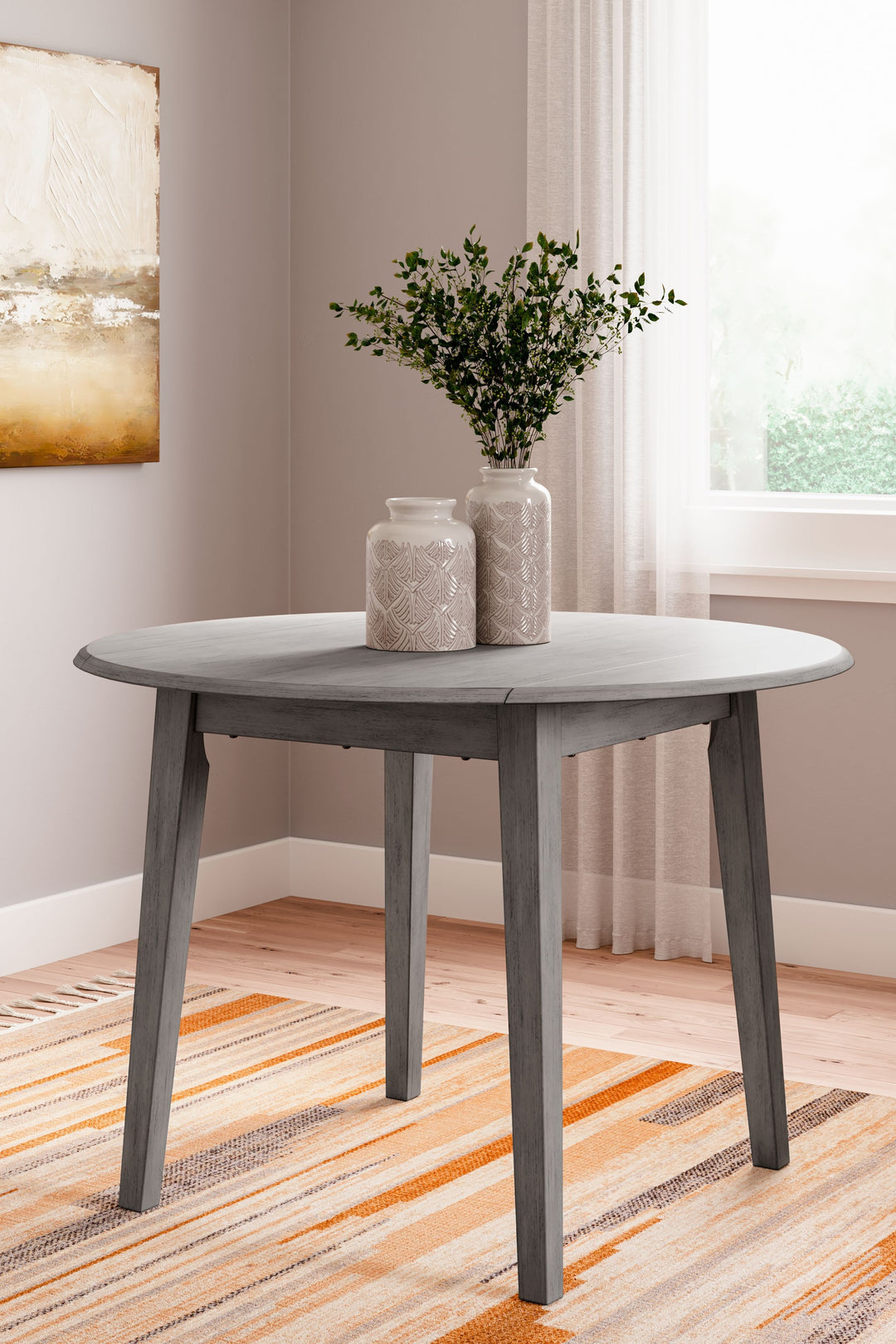 Shullden - Gray - Round Drm Drop Leaf Table