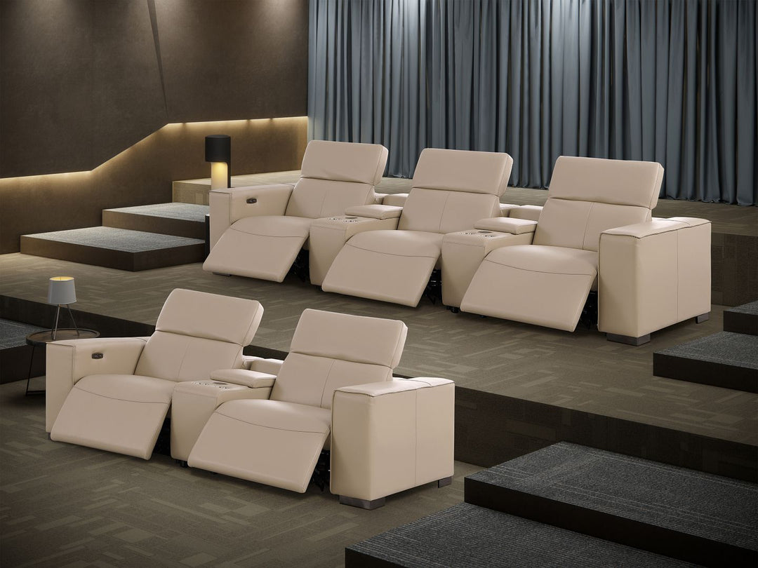1208 - Modular Leather Sofa Loveseat With 6 Recliners And Power Headrests