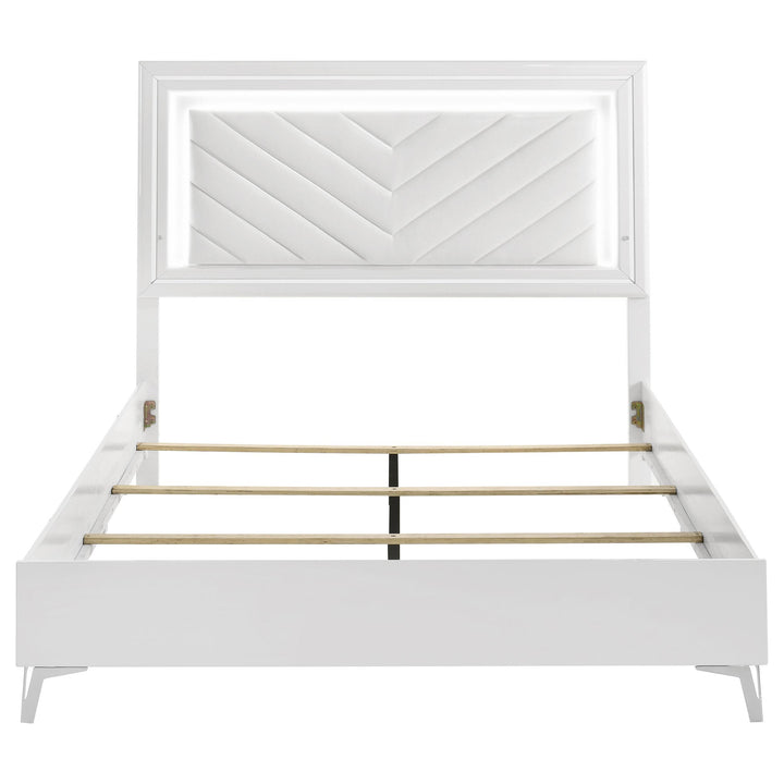 Cassia Queen LED Panel Bed White High Gloss