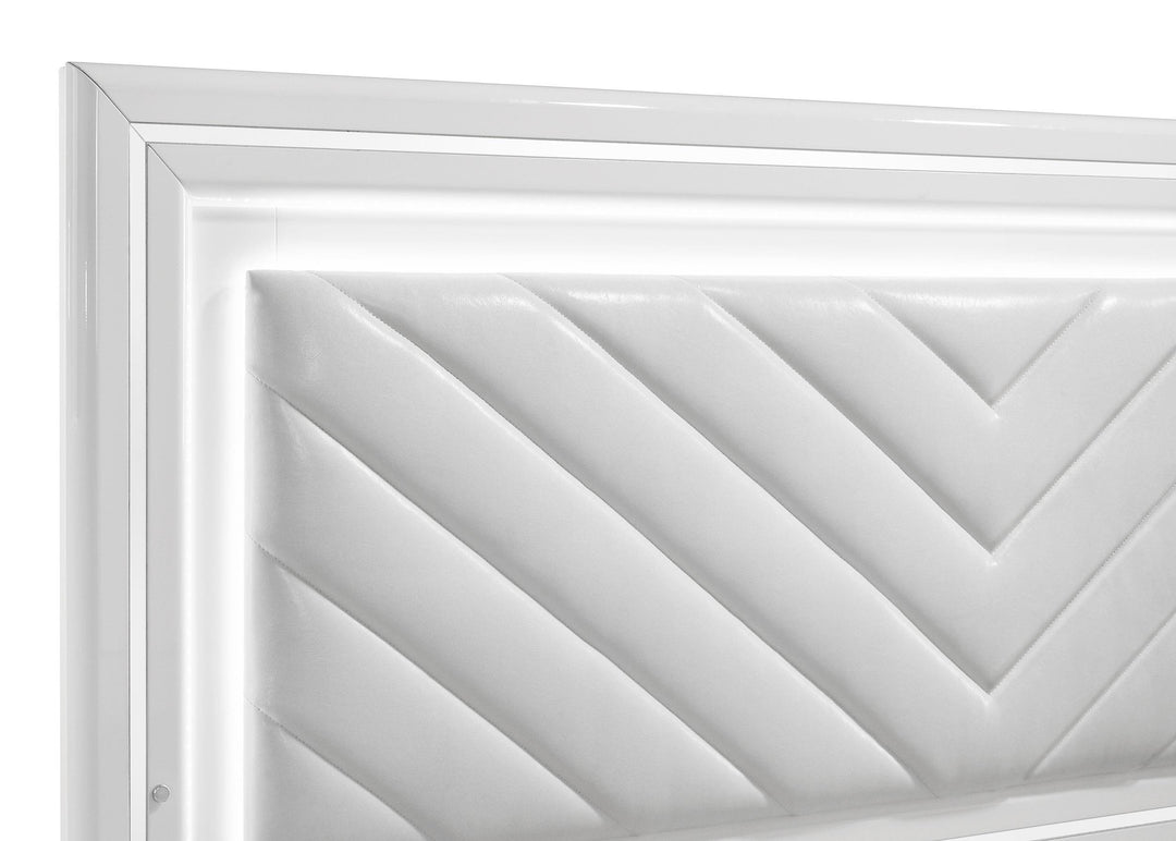 Cassia Queen LED Panel Bed White High Gloss