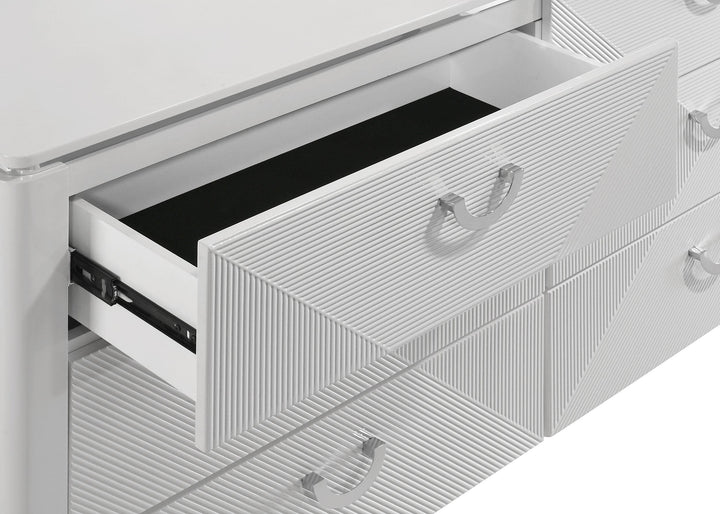 Cassia 6-drawer Dresser Cabinet with Mirror White High Gloss