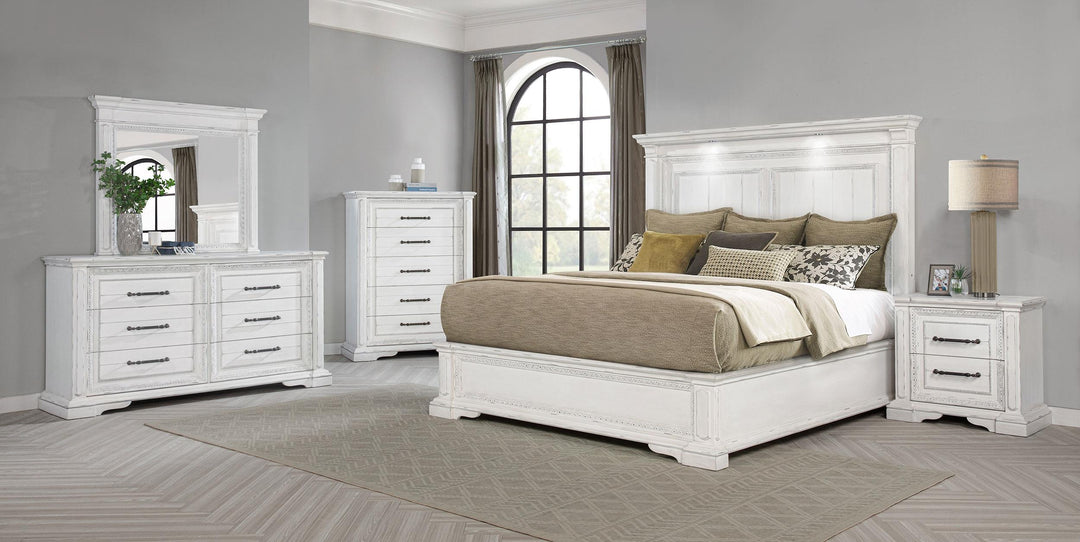 McKinney California King LED Light Panel Bed Vintage White