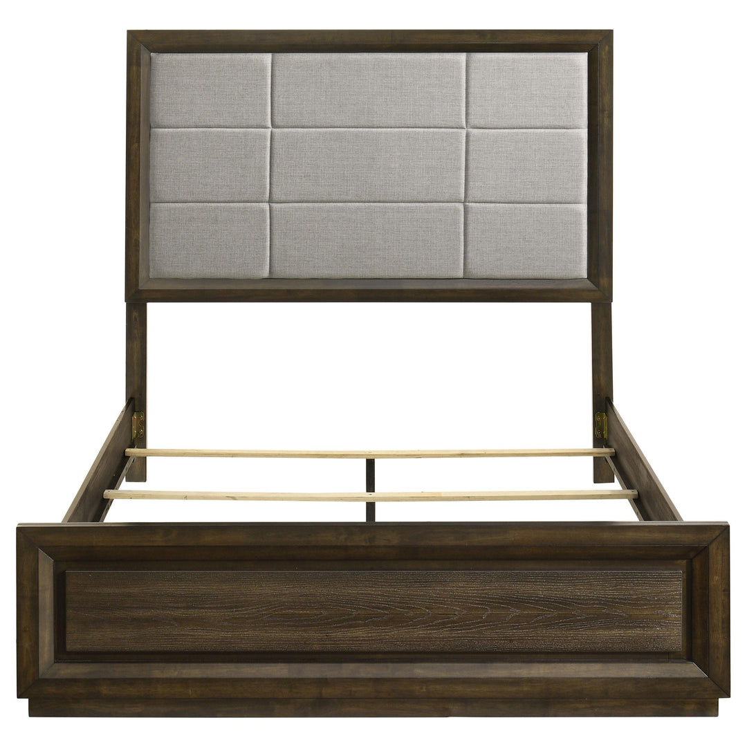 Atlas 64-inch Queen Upholstered Panel Bed Grey and Dark Oak