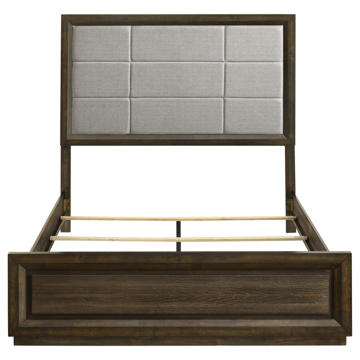 Atlas 64-inch Queen Upholstered Panel Bed Grey and Dark Oak