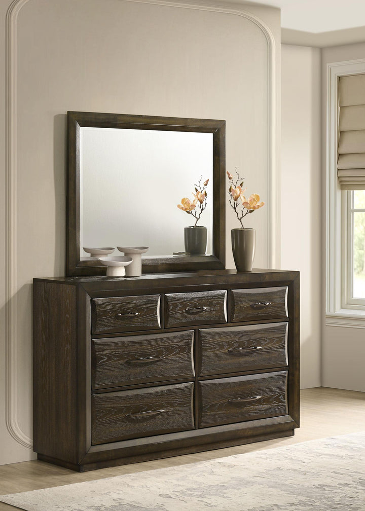 Atlas 7-drawer Bedroom Dresser and Mirror Set Dark Oak