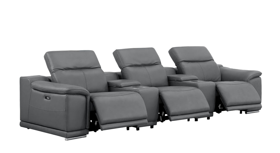 2679 - Genuine Leather Sofa With 3 Power Recliners &amp; Dual Storage Consoles