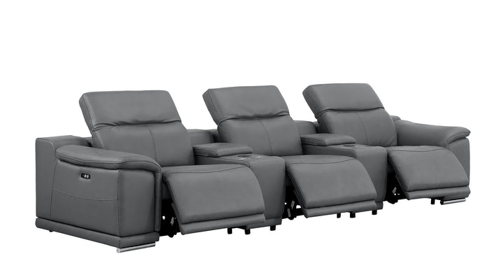 2679 - Genuine Leather Sofa With 3 Power Recliners &amp; Dual Storage Consoles