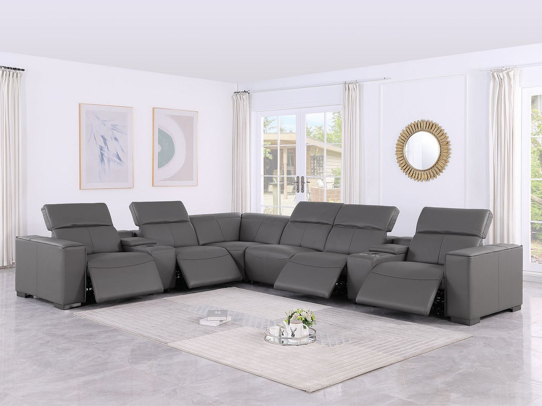 1208 - 8 Piece L Shaped Leather Sectional With 4 Power Recliners &amp; Power Headrests