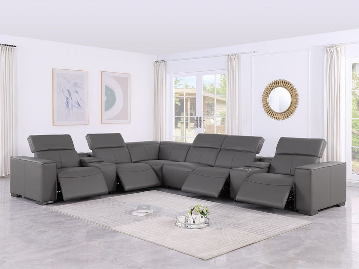 1208 - 8 Piece L Shaped Leather Sectional With 4 Power Recliners &amp; Power Headrests