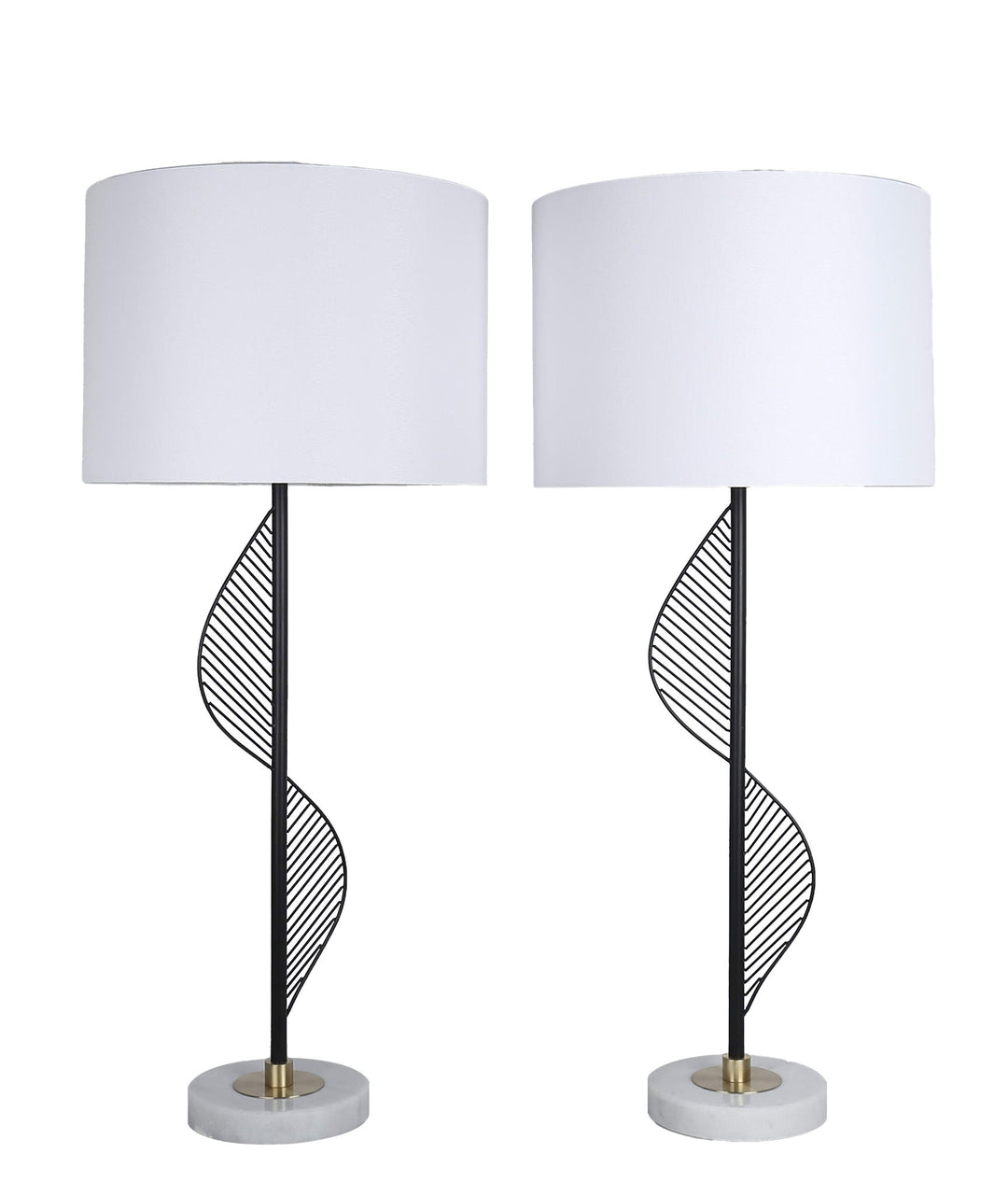 Spiral Radiance II Metal &amp; Marble Table Lamp (Set of 2) - Matte Black / White