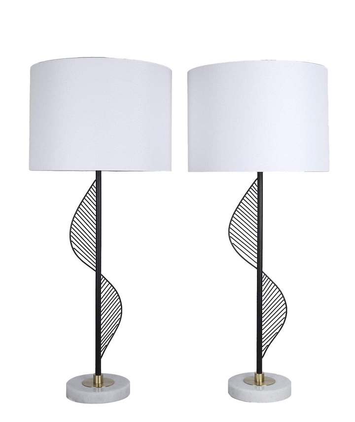 Spiral Radiance II Metal &amp; Marble Table Lamp (Set of 2) - Matte Black / White