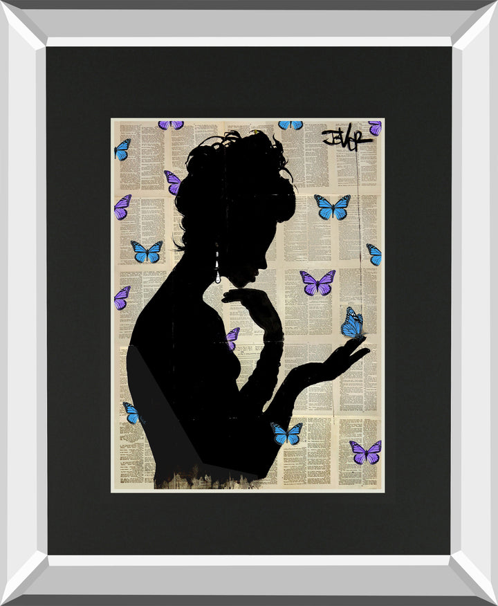 Blue Butterflight By Loui Jover Mirrored Frame - Black