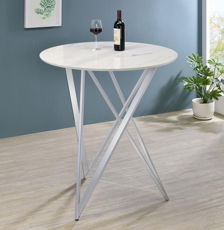 Bexter - Round Faux Marble Bistro Bar Table - Chrome