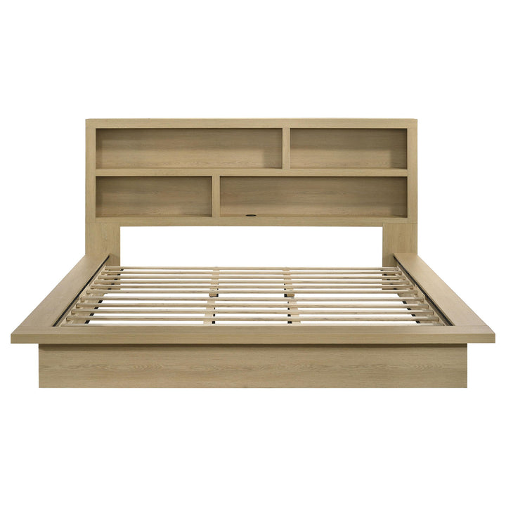 Hendricks Eastern King Bookcase Headboard Platform Bed Light Oak