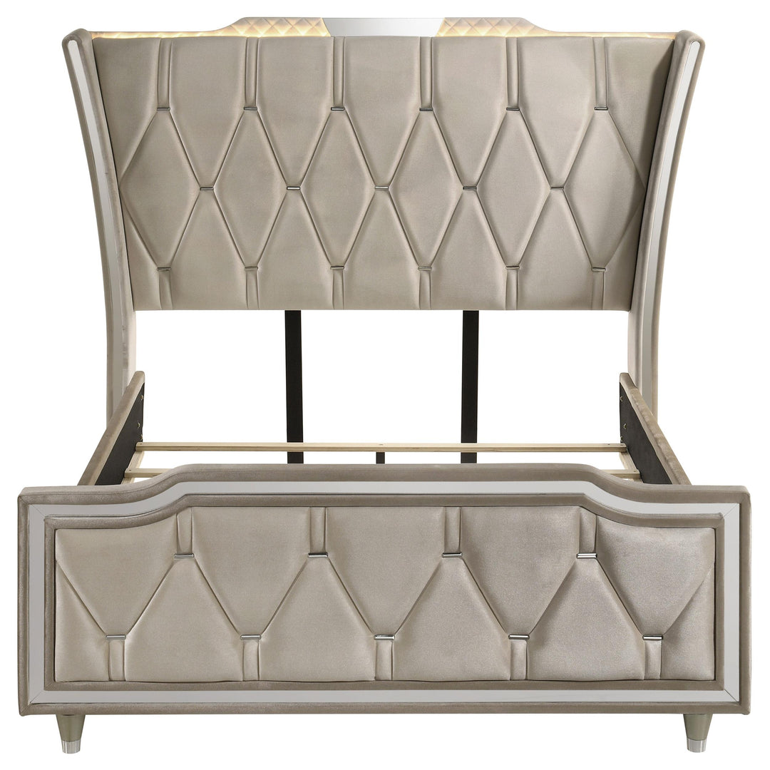 Lorient Queen LED Upholstered Wingback Bed Ivory and Camel