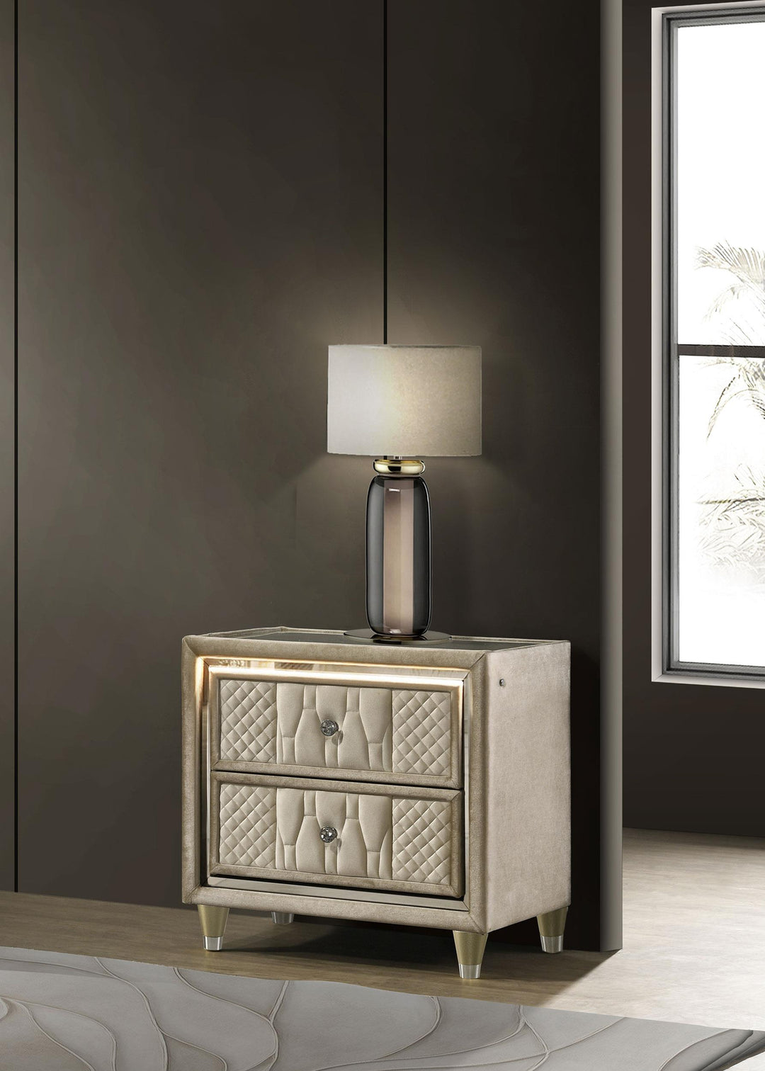 Lorient 2-drawer LED Nightstand with USB Ivory and Camel