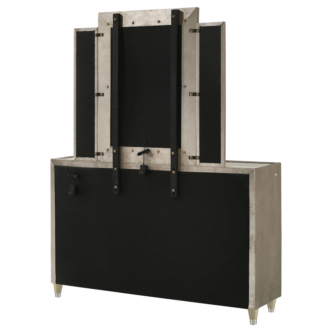 Lorient 8-drawer LED Dresser with Mirror Ivory and Camel