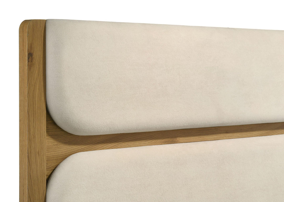 Bennett 78-inch Eastern King Upholstered Panel Bed Cream and Light Oak