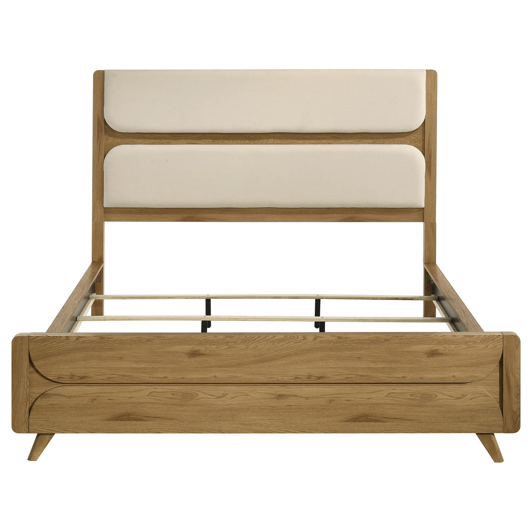 Bennett 78-inch California King Upholstered Panel Bed Cream and Light Oak
