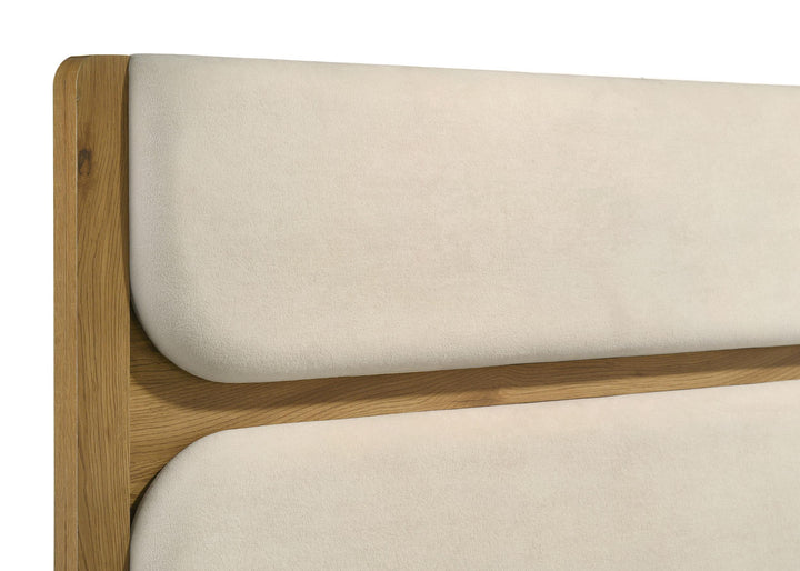 Bennett 63-inch Queen Upholstered Panel Bed Cream and Light Oak