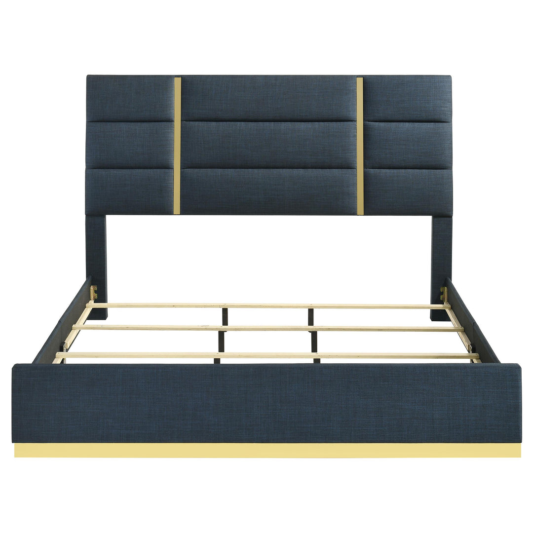 Ines 56-inch Fabric Upholstered Eastern King Panel Bed Navy