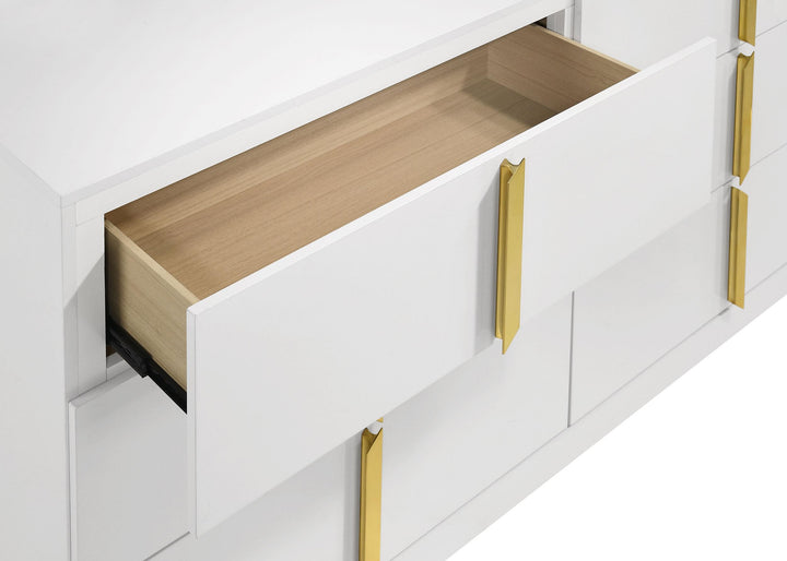 Ines 6-drawer Bedroom Dresser with Mirror White High Gloss